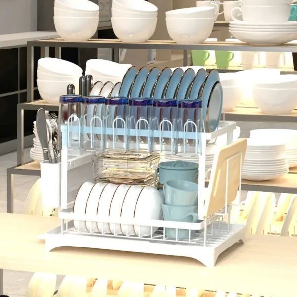 2 Layers Dish Drain Rack For Kitchen Countertop Golden Type Dish Drain Rack With Knife Cup Cutlery Rack, Suitable For Bowl Chopsticks Retail Store Display - Image 7