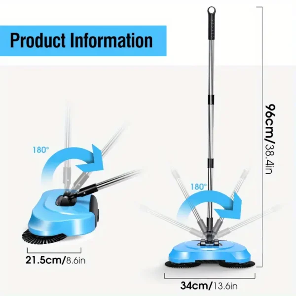 Hand Push Broom, Multifunctional Cleaning Tool Sweep Mop, Long Handle Push Broom with Auto Spiral Deep Clean System, Easy Cleaning Close Fit to the Floor, Ideal for Hardwood, Ceramic, Tiles, Kitchen, Home, Office, Cleaning Supplies, Cleaning Tool - Image 2