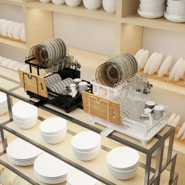 2 Layers Dish Drain Rack For Kitchen Countertop Golden Type Dish Drain Rack With Knife Cup Cutlery Rack, Suitable For Bowl Chopsticks Retail Store Display - Image 10
