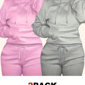 2 Pack Solid Drawstring Hoodie, Casual Long Sleeve Hooded Sweatshirt With Kangaroo Pocket For Fall & Winter, Women's Clothing