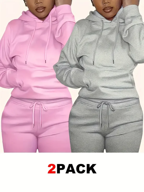 2 Pack Solid Drawstring Hoodie, Casual Long Sleeve Hooded Sweatshirt With Kangaroo Pocket For Fall & Winter, Women's Clothing