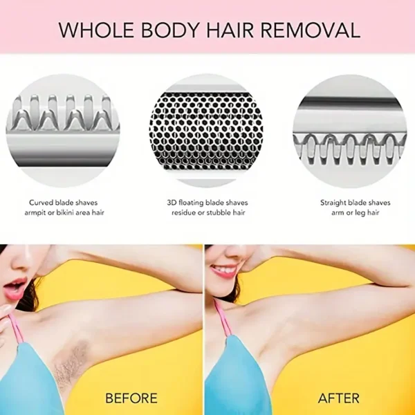 4 In 1 Women's Electric Hair Remover/Women's Multi-Function Electric Hair Remover Set/Women's Bikini Trimmer/USB Rechargeable/Hair Remover for Pubic Hair, Eyebrows, Nose, Face, Legs, / Portable, Gentle, Women's Gift, Mother's Day Gift - Image 6