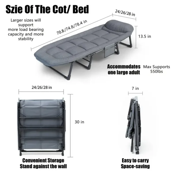 Sleeping Cots/Camping Cots for Adults 6 Adjustable Positions Portable Foldable Folding Cot with Pillow Heavy Duty Strong Frame Cot Bed for Camp, Travel, Room, Office - Image 2