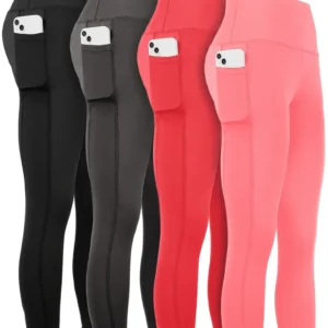 Women's High-Waist Yoga Leggings with Pockets - Tummy Control, Stretchy & Comfortable, Black Workout Pants for Running & Yoga