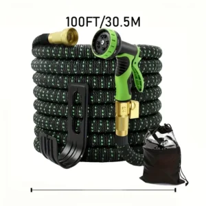 100ft Heavy-Duty Expandable & No-Kink Flexible Garden Hose- 10 Function Nozzle, 3/4 Inch Solid Brass Fittings with Shrink Garden Hose Spray Gun Tools, Watering Equipment, Easy to Use And Store