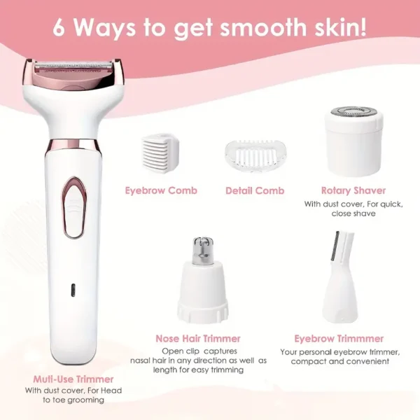4 In 1 Women's Electric Hair Remover/Women's Multi-Function Electric Hair Remover Set/Women's Bikini Trimmer/USB Rechargeable/Hair Remover for Pubic Hair, Eyebrows, Nose, Face, Legs, / Portable, Gentle, Women's Gift, Mother's Day Gift - Image 8