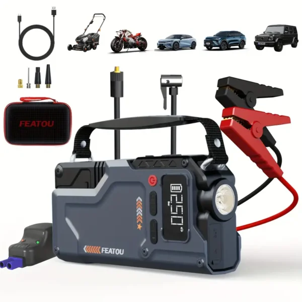 5000A Peak Jump Starter with Air Compressor, 150PSI Digital Tire Inflator, Portable Car Battery Charger for 10.L Gas or 2.38gal Diesel Engines, QC18W Fast Charging, USB Output, LED Emergency Lighting, 5in 1 Function, Jump Box, Battery Pack - Image 7