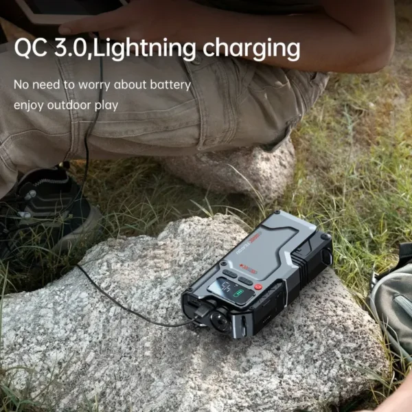 5000A Peak Jump Starter with Air Compressor, 150PSI Digital Tire Inflator, Portable Car Battery Charger for 10.L Gas or 2.38gal Diesel Engines, QC18W Fast Charging, USB Output, LED Emergency Lighting, 5in 1 Function, Jump Box, Battery Pack - Image 5