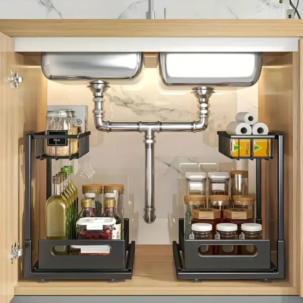 Under Sink Organizer, Pull Out Cabinet Organizer 2 Tier Slide Out Sink Shelf Cabinet Storage Shelves, Under Sink Storage for Kitchen Bathroom Cabinet - Image 6