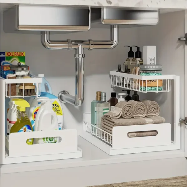 Under Sink Organizer, Pull Out Cabinet Organizer 2 Tier Slide Out Sink Shelf Cabinet Storage Shelves, Under Sink Storage for Kitchen Bathroom Cabinet - Image 5