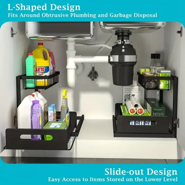 Under Sink Organizer, Pull Out Cabinet Organizer 2 Tier Slide Out Sink Shelf Cabinet Storage Shelves, Under Sink Storage for Kitchen Bathroom Cabinet - Image 7
