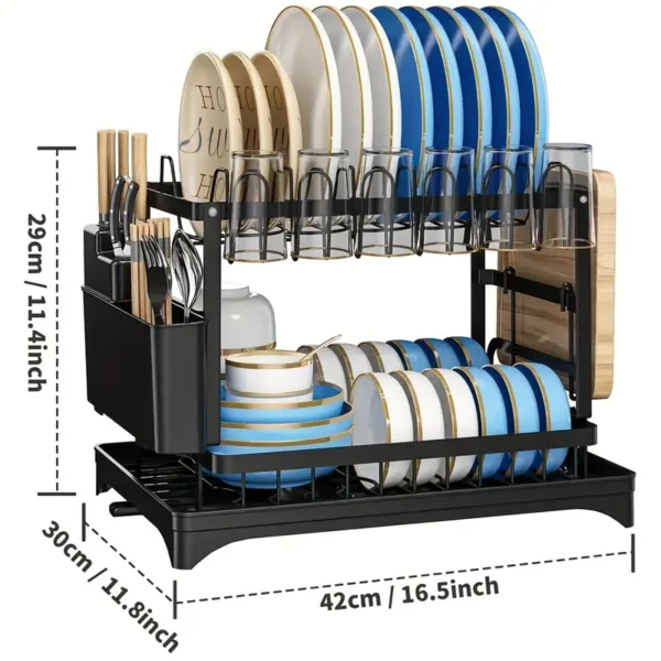 2 Layers Dish Drain Rack For Kitchen Countertop Golden Type Dish Drain Rack With Knife Cup Cutlery Rack, Suitable For Bowl Chopsticks Retail Store Display - Image 4