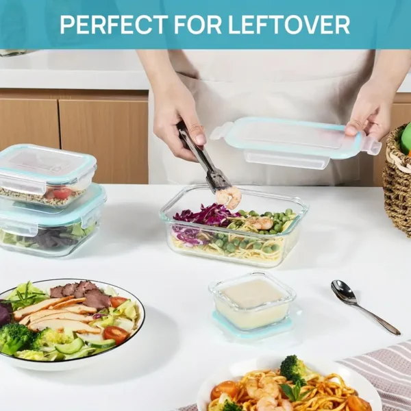 8 Pack Premium Glass Food Storage Containers - Airtight, Leak-Proof, Microwave, Oven, Freezer and Dishwasher Safe - BPA Free, Stain-Resistant, Easy-Clean Design for Meal Prep and Bento Boxes - Image 3
