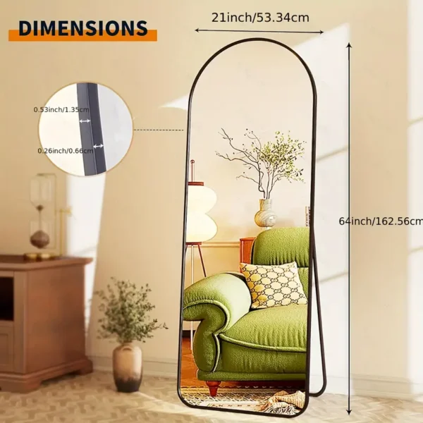 Arched Full Length Mirror, Full Body Mirror With Stand, Hanging Or Leaning For Wall, Aluminum Alloy Thin Frame Floor Standing For Hotels And Bathrooms - Image 2