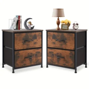 Drawer Dresser Nightstand Pack Of 2 Bedroom Storage Organizer Cabinet Fabric Drawers Grey Black Brown White, Choose Between Single Or Pack Of 2