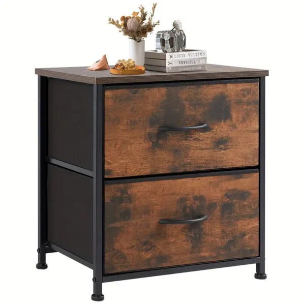 Drawer Dresser Nightstand Pack Of 2 Bedroom Storage Organizer Cabinet Fabric Drawers Grey Black Brown White, Choose Between Single Or Pack Of 2 - Image 7