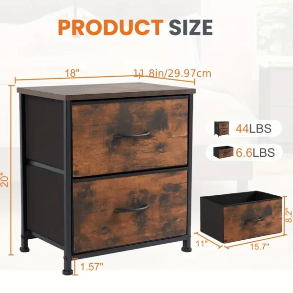 Drawer Dresser Nightstand Pack Of 2 Bedroom Storage Organizer Cabinet Fabric Drawers Grey Black Brown White, Choose Between Single Or Pack Of 2 - Image 3