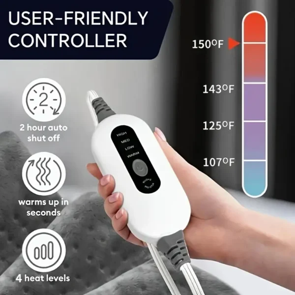 Electric Heating Pad for Back, Soft Flannel Heated Blanket 12" x 24", 4 Heat Settings, Fast Heating to 150°F, 2-Hour Auto-Off, Moist/Dry Heat Pads for Neck, Shoulder, Knee, Leg - Machine Washable, Ideal Christmas Gift for Men, Mom & Dad, Best for Christmas - Image 3