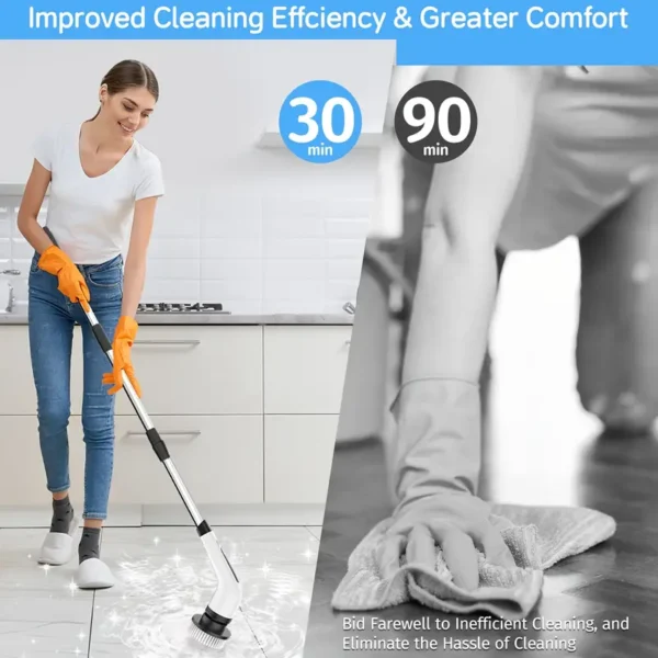 2024 Electric Spin Scrubber, Dual Adjustable Speeds Cordless Electric Scrubber For Cleaning, Adjustable & Detachable Handle Shower Scrubber With 7 Replaceable Brush Heads For Floor, Bathroom, Tub, Tile - Image 4