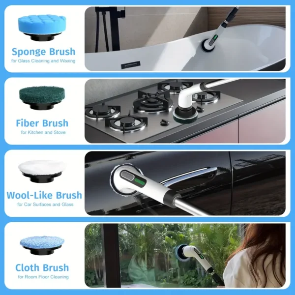 2024 Electric Spin Scrubber, Dual Adjustable Speeds Cordless Electric Scrubber For Cleaning, Adjustable & Detachable Handle Shower Scrubber With 7 Replaceable Brush Heads For Floor, Bathroom, Tub, Tile - Image 3
