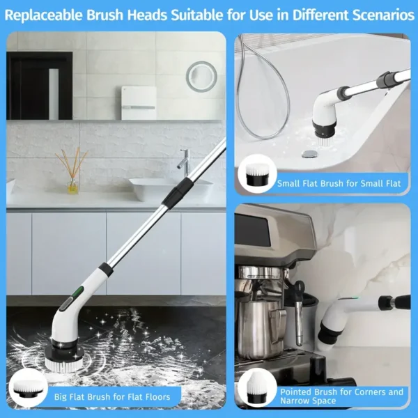 2024 Electric Spin Scrubber, Dual Adjustable Speeds Cordless Electric Scrubber For Cleaning, Adjustable & Detachable Handle Shower Scrubber With 7 Replaceable Brush Heads For Floor, Bathroom, Tub, Tile - Image 2