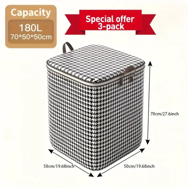 3 Pack of Extra Large 47.55gal Houndstooth Thickened Storage Containers for Household Large Capacity Clothes Quilt Storage Bucket Dustproof and Moisture Resistant Bag Double Zipper with Handle Storage Box Moving & Travel Storage Basket Ideal Storage Bask - Image 2
