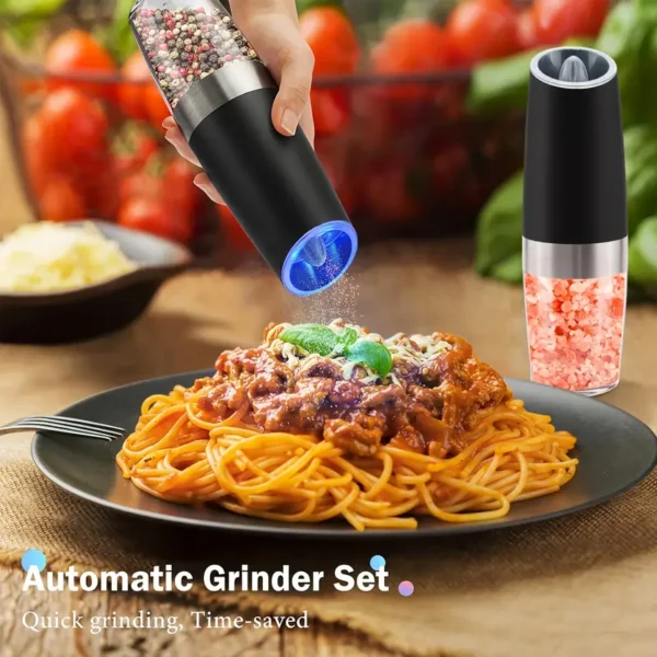 Gravity Electric Salt And Pepper Grinder 1Pcs/2Pcs, Battery Powered LED Light One Hand Automatic Operation, Adjustable Coarseness Mill Grinders Shakers Black, Kitchen Gadgets Gift Ideas - Image 4