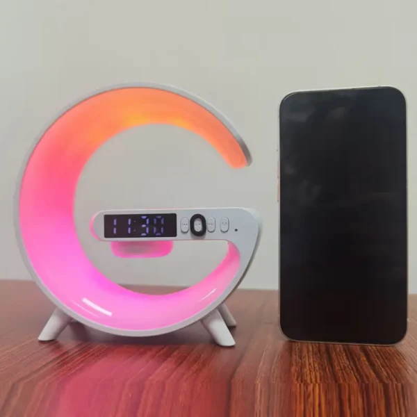 Wireless BT Speakers With Wireless Fast Charging, Rhythm RGB Light, Bar Smart Light, Sunrise Alarm Clock, Wake Up Light For Bedrooms, Dimmable Table Lamp - Image 4