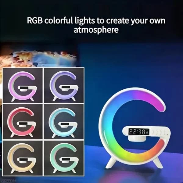 Wireless BT Speakers With Wireless Fast Charging, Rhythm RGB Light, Bar Smart Light, Sunrise Alarm Clock, Wake Up Light For Bedrooms, Dimmable Table Lamp - Image 3