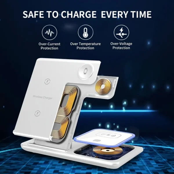 Wireless Charging Station 3-in-1 Standard 15W Fast Mag-Safe Charger Stand with QC3.0 Adapter, Suitable for iPhone 15 14 13 12 11 x 8 Pro Max/Pro/Mini/Plus, iWatch Ultra 9/8 7/6/5/4/3/2, AirPods 3/2 - Image 2