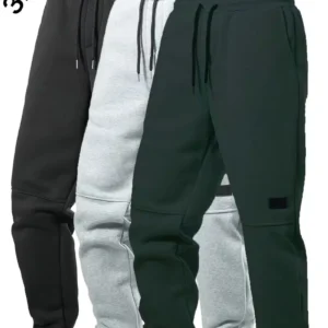 3pcs Men's Casual Solid Color Joggers, Men's Drawstring Pants With Pockets For Sport And Casual Wear