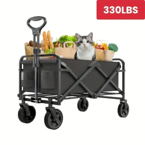 Shopping Cart Collapsible Foldable Garden Wagon Cart, Heavy Duty Utility RV Trailer Cart with All-Terrain Wheels for Beach, RV Storage Vehicle Sports, Camping, 1pc 30" RV Cart