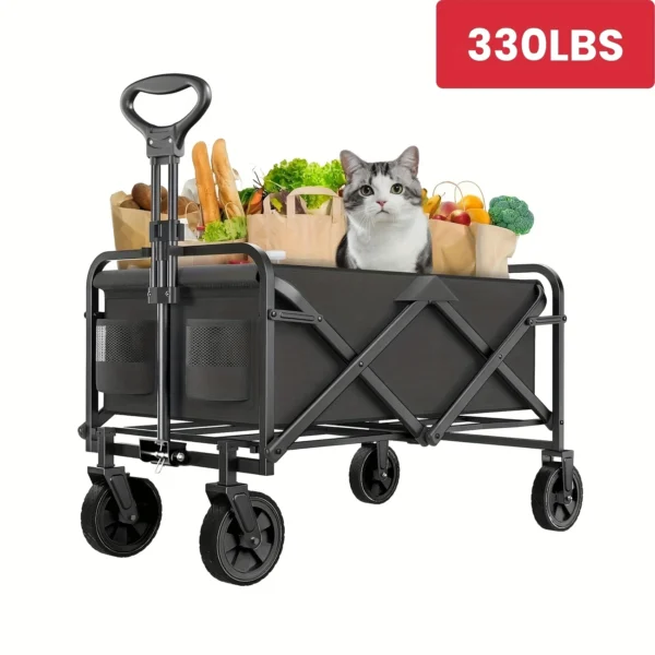 Shopping Cart Collapsible Foldable Garden Wagon Cart, Heavy Duty Utility RV Trailer Cart with All-Terrain Wheels for Beach, RV Storage Vehicle Sports, Camping, 1pc 30" RV Cart