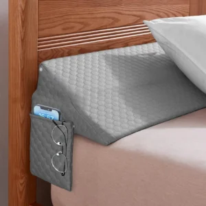 Hexagon Pattern Bed Wedge Pillow - Gray Removable Cover, Headboard Gap Filler & Backrest Support for Sleeping, Contoured Design for Bedroom Comfort, Sleep Support Pillow | Elegant Gray Pillow | Construction
