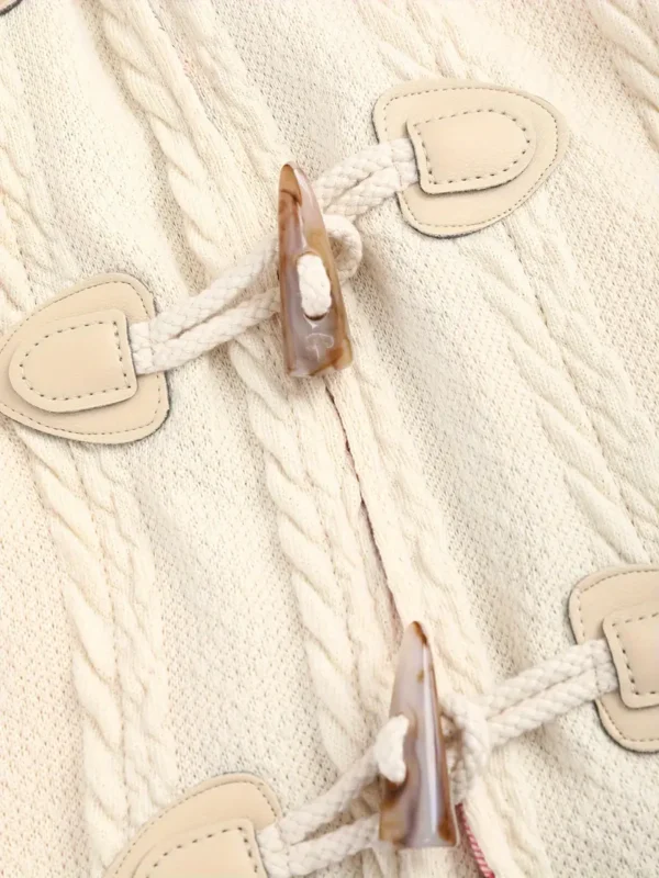 Women'S Y2K Style Plaid Knit Hooded Coat, 100% Polyester, Color Block, Long Length with Cow Horn Buttons, Fall/Winter Warm Knitwear - Image 3