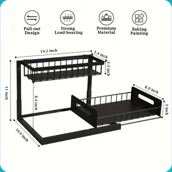 Under Sink Organizer, Pull Out Cabinet Organizer 2 Tier Slide Out Sink Shelf Cabinet Storage Shelves, Under Sink Storage for Kitchen Bathroom Cabinet - Image 4