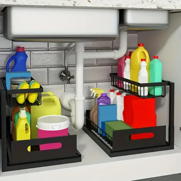 Under Sink Organizer, Pull Out Cabinet Organizer 2 Tier Slide Out Sink Shelf Cabinet Storage Shelves, Under Sink Storage for Kitchen Bathroom Cabinet - Image 2