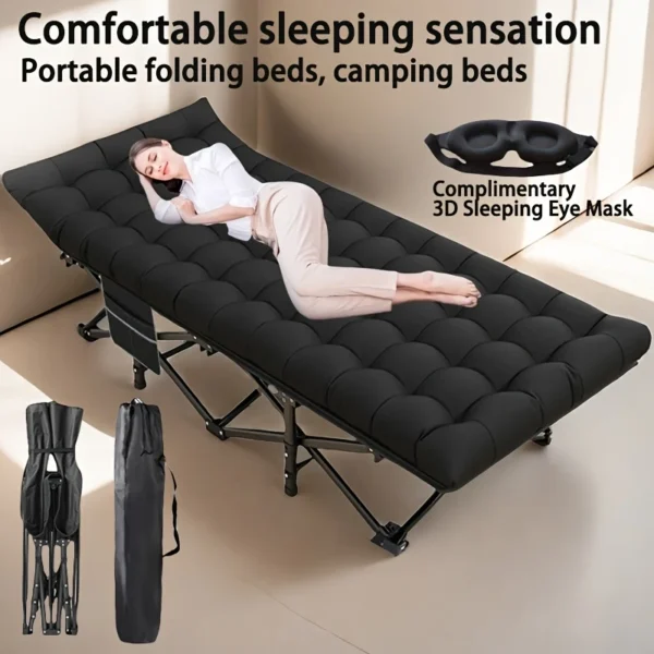 1 Portable Folding Camping Bed with Mattress, Nap Nap Bed, Single Companion Bed - Suitable for Adult Travel, Ideal for Camping, Office, Party And Bedroom - Compact And Easy to Assemble, Includes Carry Bag, Free 3D Eye Mask Weight Capacity 200-550LBS