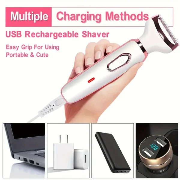 4 In 1 Women's Electric Hair Remover/Women's Multi-Function Electric Hair Remover Set/Women's Bikini Trimmer/USB Rechargeable/Hair Remover for Pubic Hair, Eyebrows, Nose, Face, Legs, / Portable, Gentle, Women's Gift, Mother's Day Gift - Image 3