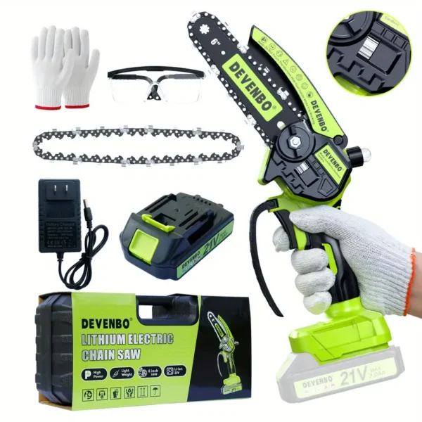 6-Inch Cordless Mini Chainsaw, Handheld Electric Power Chainsaw for Tree Trimming and Wood Cutting, Ideal Gift for Dad and Husband, Includes Splash Guard and Safety Lock, Lightweight and Portable - Image 2