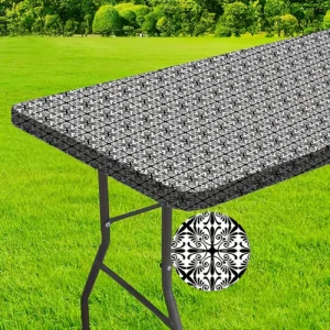 Washable 6ft Outdoor Table Cover with Elastic Edges - Perfect for Camping, Picnics, and Garden Parties - Durable Polyester