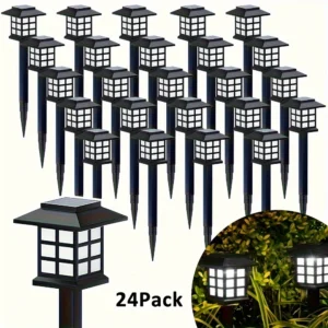 24pcs Outdoor Warm Light Solar-Charged Landscape Garden Lights, Suitable for Paths, Courtyards & Decks