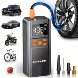 ACMOUNT Tire Inflator Portable Air Compressor, 150PSI Portable Air Pump for Car Tires, 2X Faster Inflation Cordless Tire Pump with Digital Pressure Gauge LED Light for Car, Bike, Motorcycle, Ball
