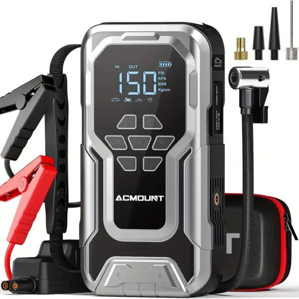 ACMOUNT Tire Inflator Portable Air Compressor, 150PSI Portable Air Pump for Car Tires, 2X Faster Inflation Cordless Tire Pump with Digital Pressure Gauge LED Light for Car, Bike, Motorcycle, Ball - Image 4