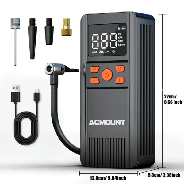 ACMOUNT Tire Inflator Portable Air Compressor, 150PSI Portable Air Pump for Car Tires, 2X Faster Inflation Cordless Tire Pump with Digital Pressure Gauge LED Light for Car, Bike, Motorcycle, Ball - Image 3